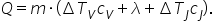 Q equals m times left parenthesis increment T subscript V c subscript V plus lambda plus increment T subscript J c subscript J right parenthesis.