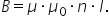 B equals mu times mu subscript 0 times n times I.